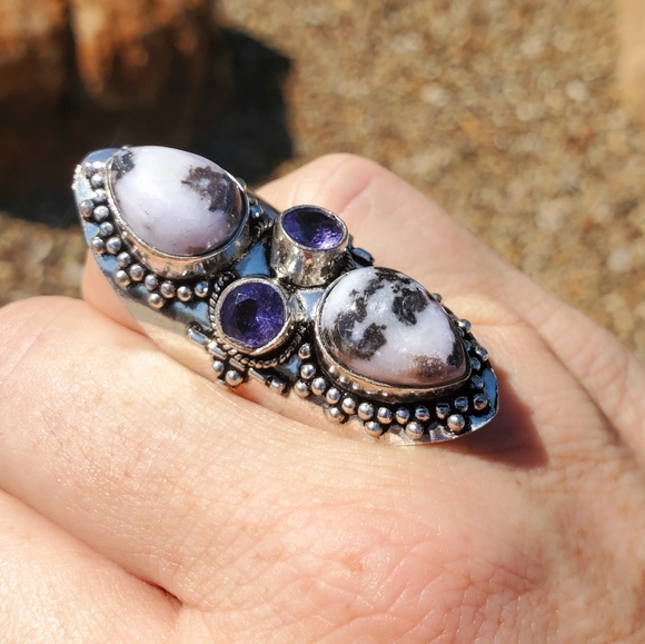 New Zebra Jasper and Amethyst 925 Silver Statement Ring. - Picture 16 of 16